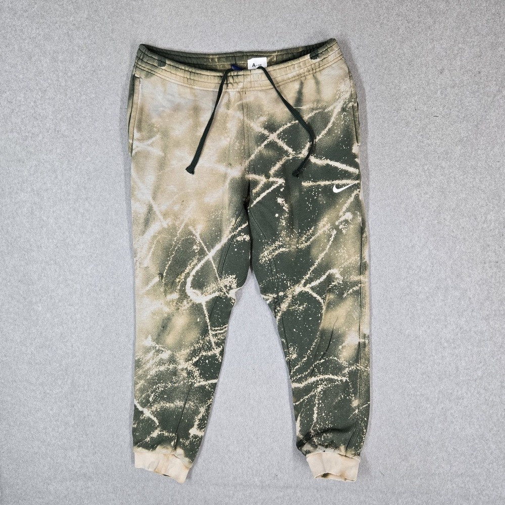 Nike Men Sweatpants L Green Tie Dye Paint Sportswear Club Fleece Joggers Swoosh